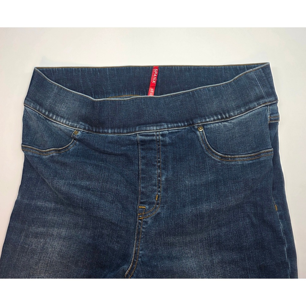 Spanx Ankle Skinny Jeans Dark Wash Distressed Raw Hem Pull On Womens 1X